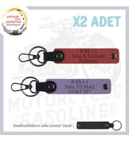 Motosiklete Hediyelik, İsim Plaka ve B Rh (-) Kan Grubu, x2' li Deri Anahtarlık, Nar Çiçeği-Mor-Syh (Çok Renkli)