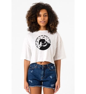 Oogie Boogie Beyaz Kırçıllı Kadın Crop Tshirt