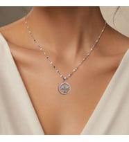 BK Gift Çiçek Figürlü Halka Detaylı Taşlı Kadın Kolye - Kararma Yapmayan Silver Çelik Kolye