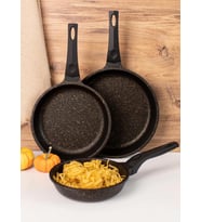 OMS 3255 Fry Pan Döküm Granit 3 Parça Tava Seti Siyah (20-24-28 cm)