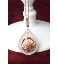 Turalı Kolye Zirkon Taşlı Silver Gümüş Zincir 925 Ayar Kolye (Rose)
