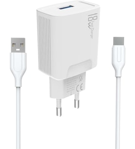 18W Qualcomm 3.0 Şarj Başlığı + 1m Type-C Kablo KDR-40T (18w+Type-C Kablolu)