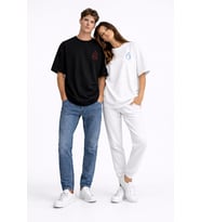 Sevgili Kombini Ateş Su Minimal Çift Tişört Oversize Unisex Partner Kombin Seti (Siyah - Beyaz)
