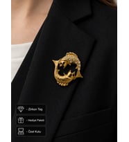 Hediye Balık Burcu Kadın Broş Gold Renk Zirkon Taşlı Rozet