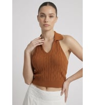 Kadın Polo Yaka Sırt Dekolteli Crop Bluz
