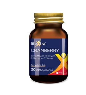LifeXtra CRANBERRY Büyük Meyveli Vaksiniyum D-Mannoz ve C Vitamini Takviye Edici Gıda