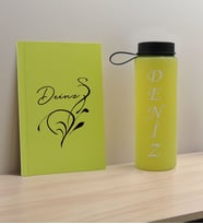 BK Gift Kişiye Özel İsimli Sarı Defter ve Matara Hediye Seti-6, Sevgiliye Hediye, Arkadaşa Hediye, Yeni İş Hediyesi