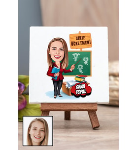 Kadın Sınıf Öğretmenine Öğretmenler Günü Hediyesi Karikatürlü Masa Dekoru