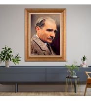 Altın Varaklı Çerçeveli Paspartulu Atatürk Tablo DC0929 (Gold)