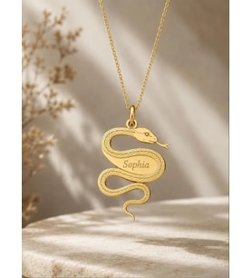 Kişiye Özel 925 Ayar Gümüş Şık Yılan Figürlü İsim Kolye (Gold)