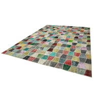 Kırmızı Salon Halısı Geometrik Patchwork Desenli El Dokuma Modern Tarz Yün Pamuk