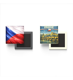 Buzdolap Magnetleri - Çekya Bayrağı ve Prag Retro Tema - 2'li Set Magneti