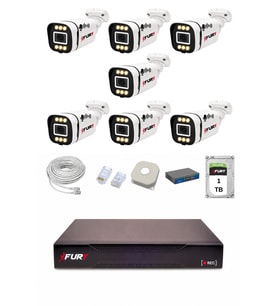 FURY IP 7 Kameralı 1080P Sesli 6 Warm LED Renkli Gece Görüşlü Güvenlik Kamera Sistemi 1TB 1606