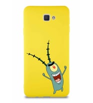 Samsung Galaxy J7 Prime Soft Premier Kapak Plankton Tasarımlı Silikon Kılıf - Sarı (Şeffaf)