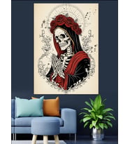 Çiçekli Kuru Kafa Gotik Sanat Dekoratif Kanvas - Mdf Ahşap Tablo