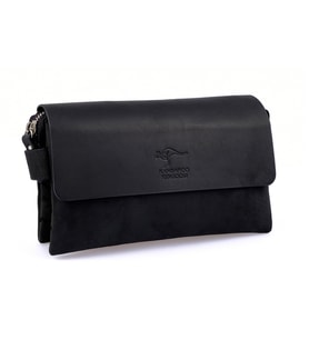 KANGAROO KINGDOM Hakiki Dana Deri Crazy Horse Siyah Erkek El Portföy Clutch Çantası 9288-ZS (Siyah)