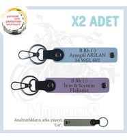 Hız Severlere Özel Armağan, İsim Plaka ve B Rh (-) Kan Grubu Yazılı x2 Anahtarlık Set, Mor-Mavi-Gr (Çok Renkli)