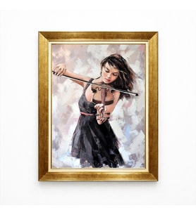 Tablore Gold Çerçeveli Keman Çalan Kadın Yağlıboya Görünümlü Tablo - Modern Müzik ve Sanat Duvar Dekorasyonu