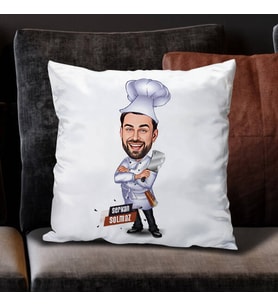 Kişiye Özel Yemeklerin Ustası Karikatürlü Yastık
