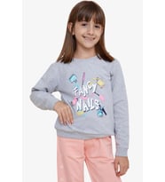 Breeze Kız Çocuk Sweatshirt Renkli Oje Baskılı 6-12 Yaş, Gri Melanj
