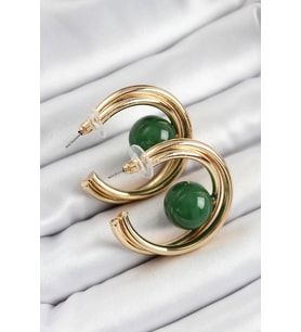 Pirinç Gold Renk Halka Model Yeşil Boncuk Detay Kadın Küpe 5886 - SSSSSS2789-4093