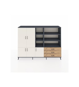 Hyperion Dolap 11 Raflı 3 Çekmeceli 5 Kapaklı 220x44x163 Antrasit-Aytaşı/Çam
