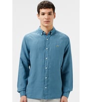 Lacoste Men's Regular Fit Button-Down Collar Linen Shirt Blue Erkek Düğmeli Yaka Keten Gömlek Mavi