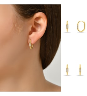 DKMN Gümüş Oval Biçimli Taşlı Küpe Kadın Gümüş Küpe (Gold)