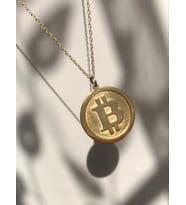 24 Ayar Has Altın Kaplama  Bitcoin Gümüş Kolye