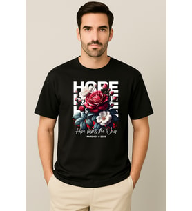 Erkek - Kadın %100 Pamuk Hope Gül Desenli Baskılı Yarım Kollu Bisiklet Yaka T-Shirt