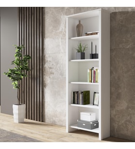Venezia Premium  Ahşap Ayaklı 5 Raflı Kitaplık - Wood Beyaz