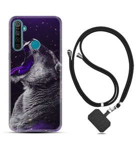 Realme 5i 5 Pro 6i 7 Pro 8 Kılıf Boyun Askılı Silikon Purple Leopar 1750