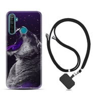 Realme 5i 5 Pro 6i 7 Pro 8 Kılıf Boyun Askılı Silikon Purple Leopar 1750