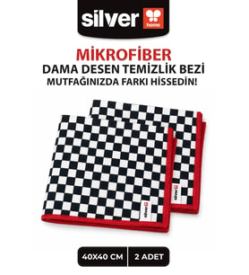 2’li Dama Desen Mikrofiber Temizlik Bezi 40x40 cm Süper Emici İz Bırakmaz Çok Amaçlı Mutfak Bezi