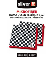 2’li Dama Desen Mikrofiber Temizlik Bezi 40x40 cm Süper Emici İz Bırakmaz Çok Amaçlı Mutfak Bezi