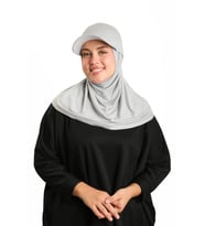 Gri Pratik Hazır Geçmeli Şapkalı Tesettür Eşarp Viskon Düz 2513_15