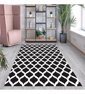 Siyah Kupa Desenli Yıkanabilir Kaymaz Taban Leke Tutmaz Modern Salon Halısı ve Yolluk