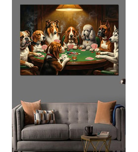 Masada Poker Oynayan Köpekler Serisi Dekoratif Kanvas - Mdf Ahşap Tablo