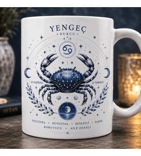 Yengeç Burcu Temalı Kupa Bardak – Astroloji ve Burç Tasarımlı Seramik Kupa