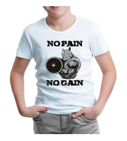 No Pain No Gain Hippo - Body Building Beyaz Çocuk Tshirt