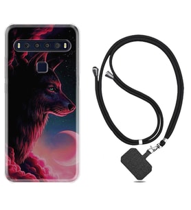 TCL 10L 10 Plus 10SE 20E 20SE 30 L7 Kılıf Boyun Askılı Silikon Wolf and Moon 1380