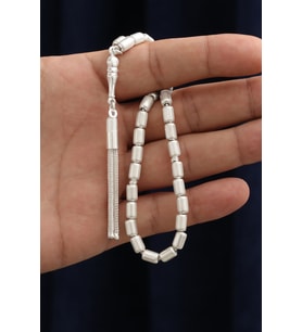 Kapsül Kesim Çizgili Orta Boy 925 Ayar Gümüş Tespih VET-0097