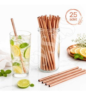 Parti Kağıt Pipeti 25li Rose Gold