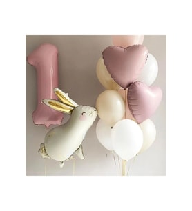 YAŞ PEMBE FOLYOLU TAVŞAN FOLYOLU BALON DOĞUM GÜNÜ PARTİ SET SÜSÜ