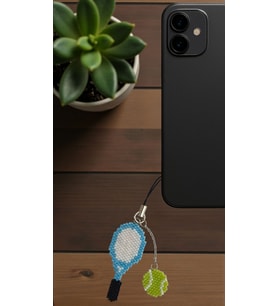 Miyuki Boncuk El Yapımı Mavi Tenis Raketi ve Tenis Topu Telefon Çarmı - Charm