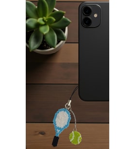 Miyuki Boncuk El Yapımı Mavi Tenis Raketi ve Tenis Topu Telefon Çarmı - Charm