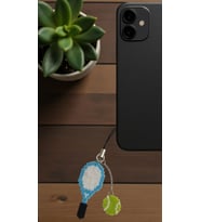 Miyuki Boncuk El Yapımı Mavi Tenis Raketi ve Tenis Topu Telefon Çarmı - Charm