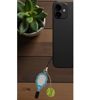 Miyuki Boncuk El Yapımı Mavi Tenis Raketi ve Tenis Topu Telefon Çarmı - Charm