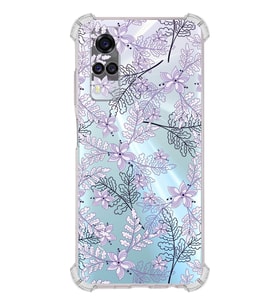 PrintiFy Vivo Y51 Uyumlu Köşe Korumalı Floral Lila Tasarımlı Şeffaf Silikon Kılıf