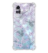 PrintiFy Vivo Y51 Uyumlu Köşe Korumalı Floral Lila Tasarımlı Şeffaf Silikon Kılıf